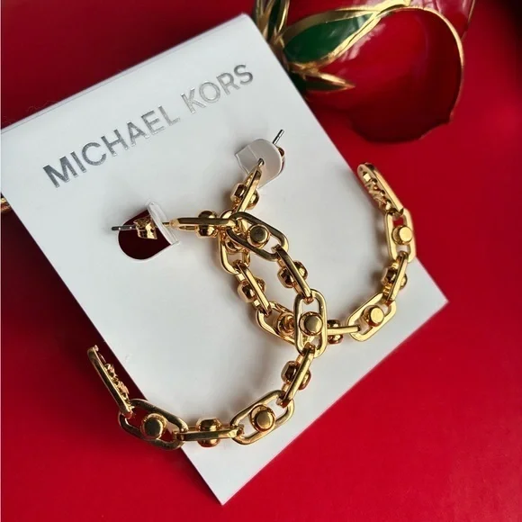 Michael Kors Earrings,Michael Kors Gold Chain Hoop Earrings