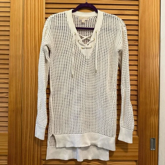 Michael Kors Knit Crochet Fishnet Lace-Up Tunic Sweater XS