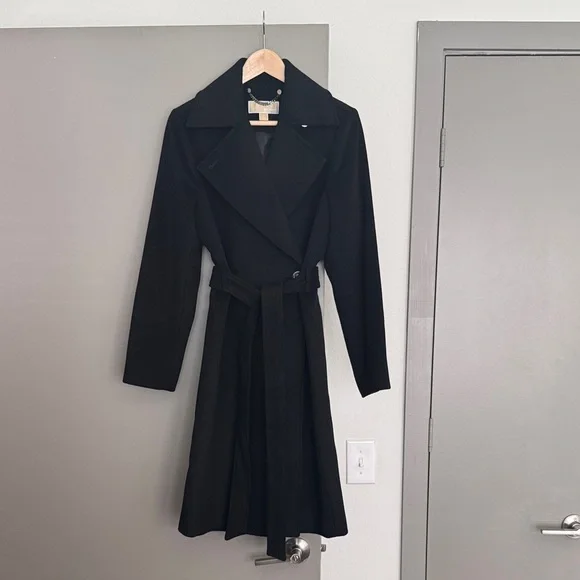 NWOT Michael Kors Wool Black Belted Coat, S