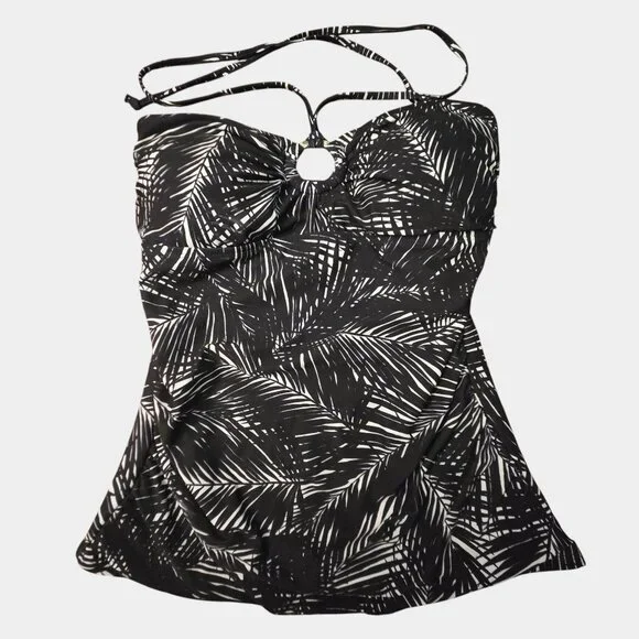 Michael Kors‎ Logo-Ring Tropical Leaf Print Halter Tankini Top S Swimwear NWT