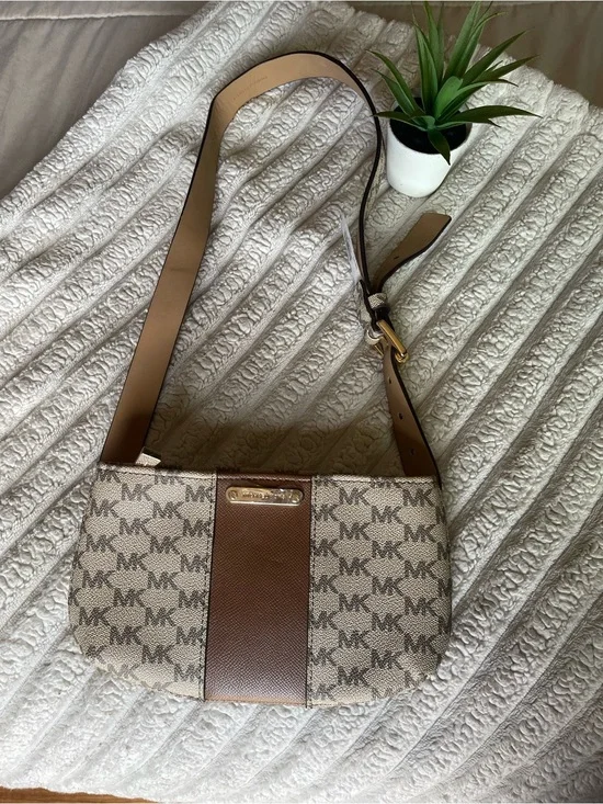 Michael Kors Beige and Brown Logo Crossbody Shoulder Bag