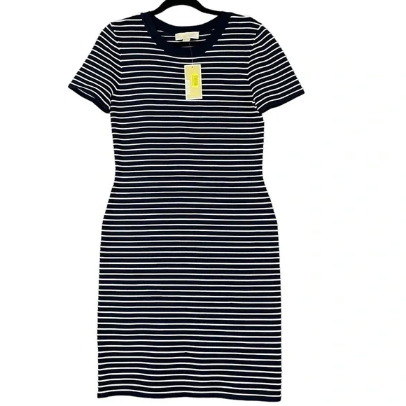 Michael Kors Ottoman Stripe Navy Bodycon Dress Women's Size Large