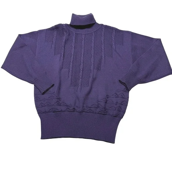 BOGNER vintage Purple Textured Knit Turtleneck Sweater Women's Size M Wool Blend