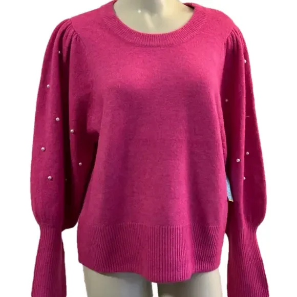 CECE MED Barbie pink puffs pearls  beaded sleeves NWT