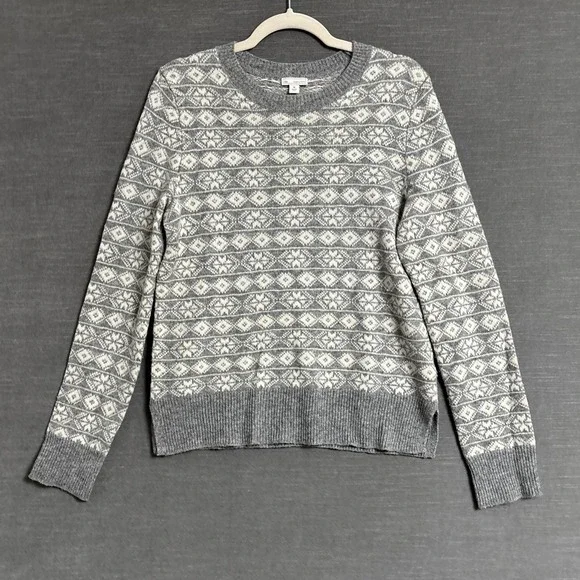 Gap Sweater‎ Womens Medium Gray White Fair Isle Lambswool Crew Pullover Winter