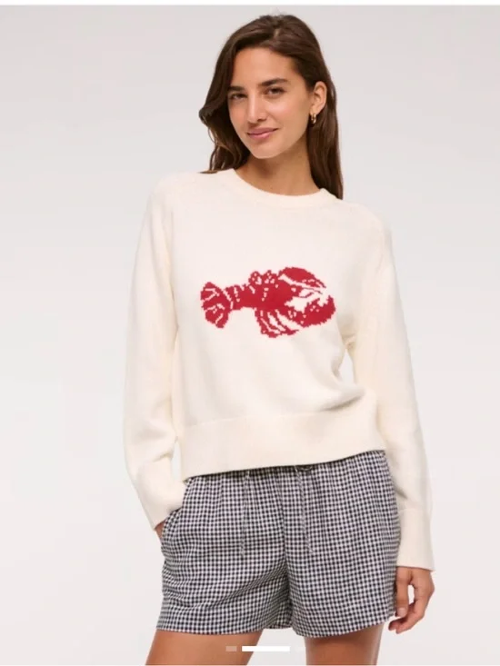 Abercrombie & Fitch Cream Crewneck Sweater with Red Lobster
