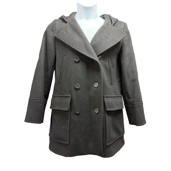 Michael Michael Kors Wool‎ Hooded Coat Women's Size 10 Black Double Breasted