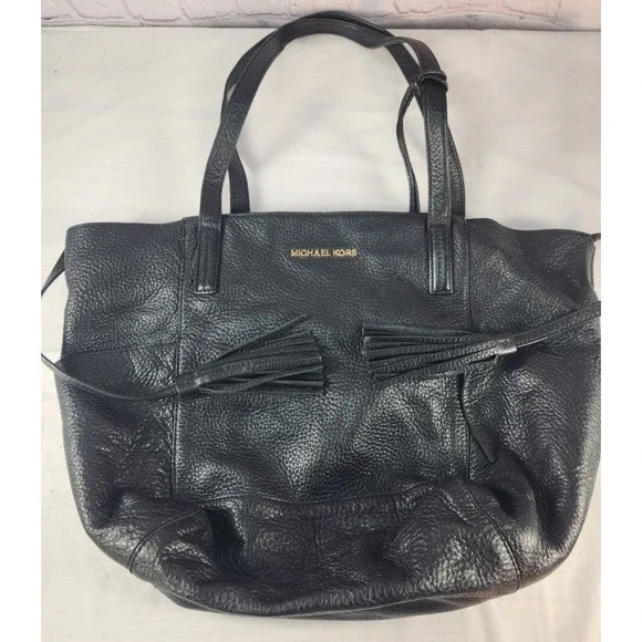 Michael Kors Black Super Soft Cobblestone Leather Shoulder Bag Purse Tote Large
