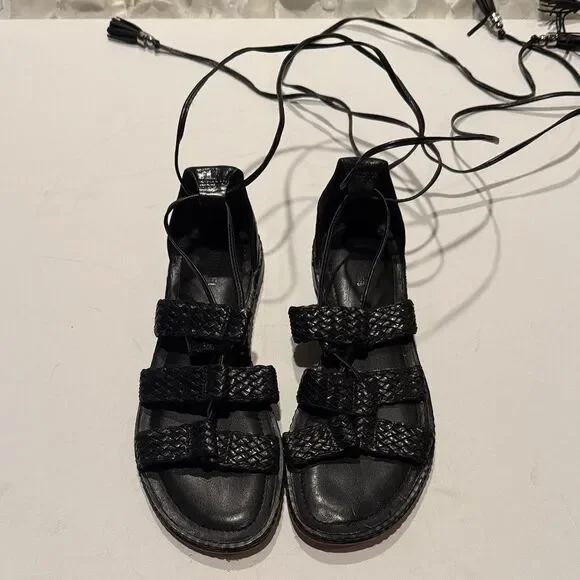 Michael Kors Black Woven Leather Gladiator Lace-Up Sandals