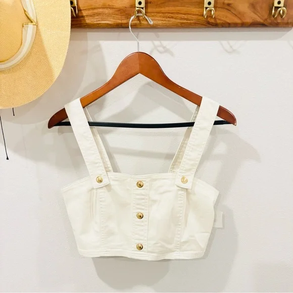 Michael Kors Women's Cream Cropped Button-Front Tank Top size Small‎