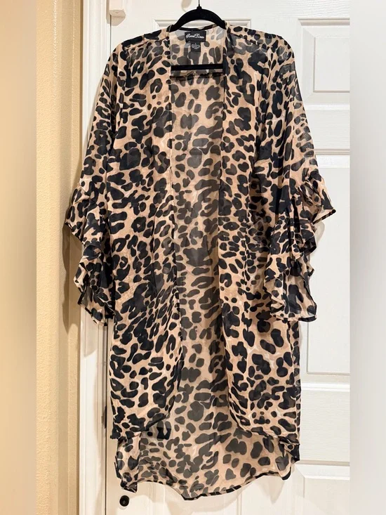 Leopard Print Kimono Cardigan - Tan and Black
