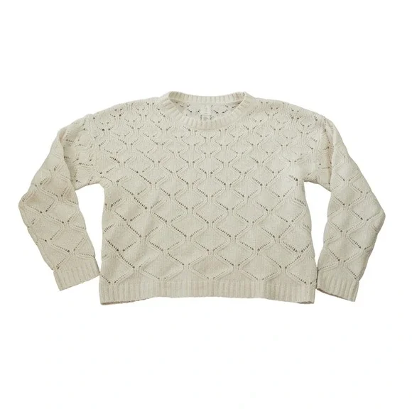 Joie Womens XL Ivory Cream Diamond Pointelle Knit Crewneck Sweater Long Sleeve