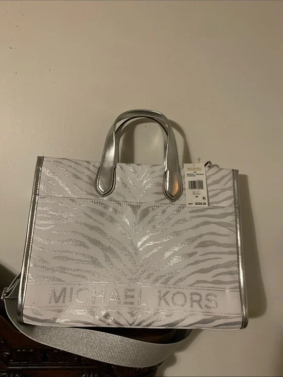 Michael Kors Silver Glitter Zebra Tote
