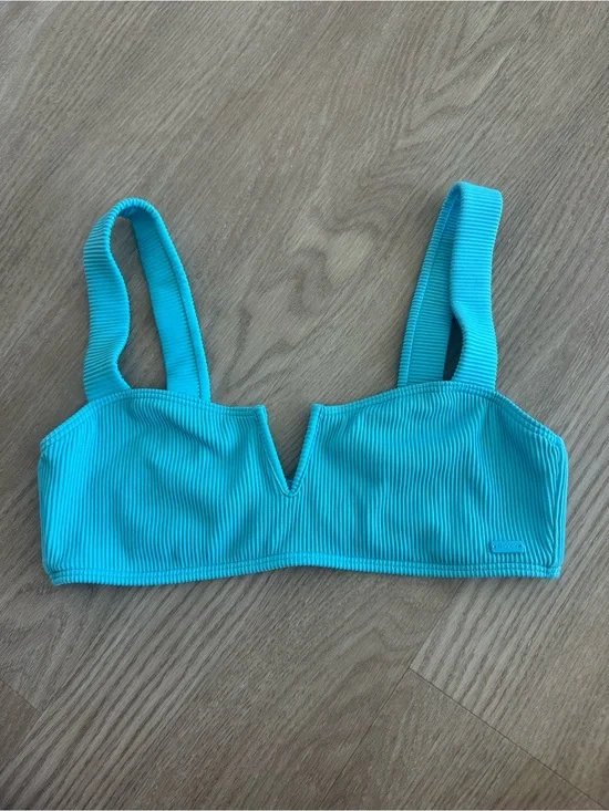 Roxy Turquoise Ribbed V-Notch Bikini Top