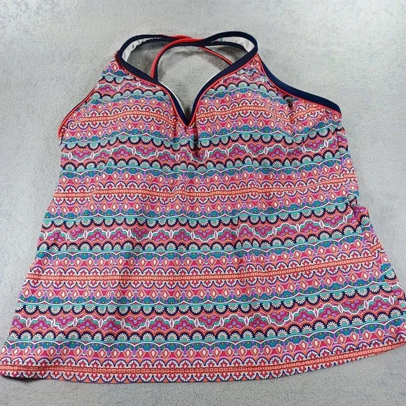 South Point Womens Tankini Top Multicolor Paisley Geometric Print L Halter