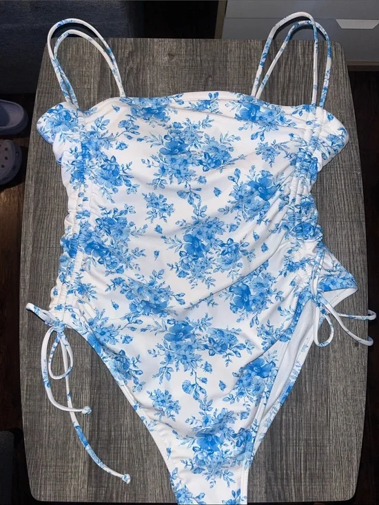 Wild Fable blue floral print one piece swimsuit