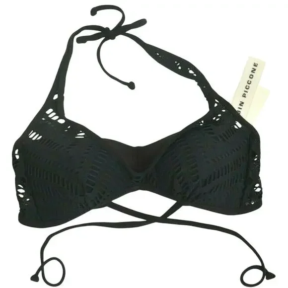 ROBIN PICCONE Women's Adjustable Crochet Bikini Top in Black