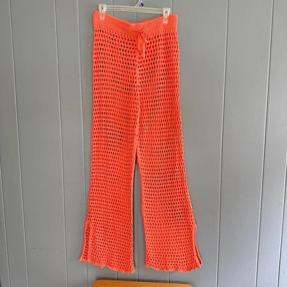 Aerie Coral Crochet Open Knit Wide Leg Beach‎ Coverup Pants Medium Festival