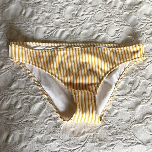 Shade & Shore Womens Medium Coverage Hipster Bikini Bottom Yellow Stripe M New
