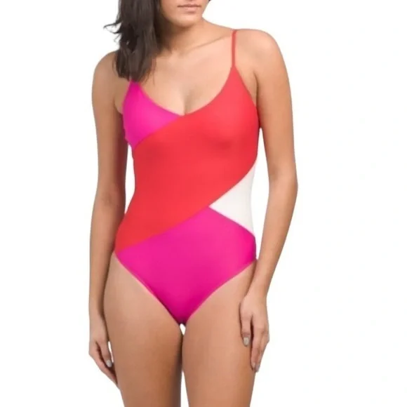 Summersalt the Marina red pink white one piece bathing swimsuit suit nwt S