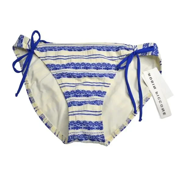 ROBIN PICCONE Women's Royal Blue & Ivory, Textured Pattern Bikini Bottoms
