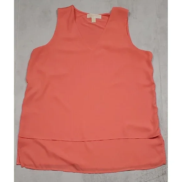 Michael Kors Women's Layered Bottom Blouse Size L Peach Pink Orange