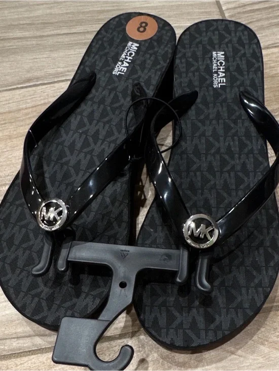 Michael Kors Women's Black Logo Platform Wedge Thong Sandals Slip On US 8