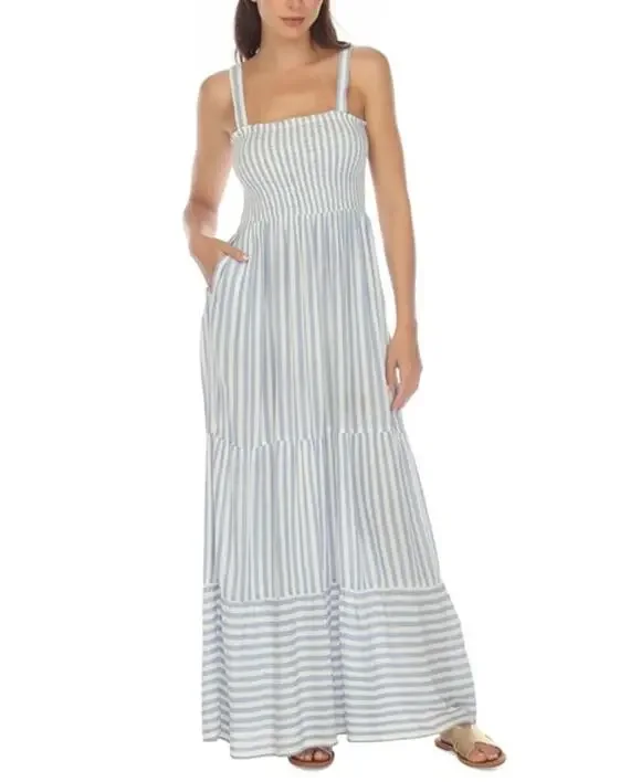 Raviya Women's Tiered Striped Dress Cover-Up In Chambray Stripe