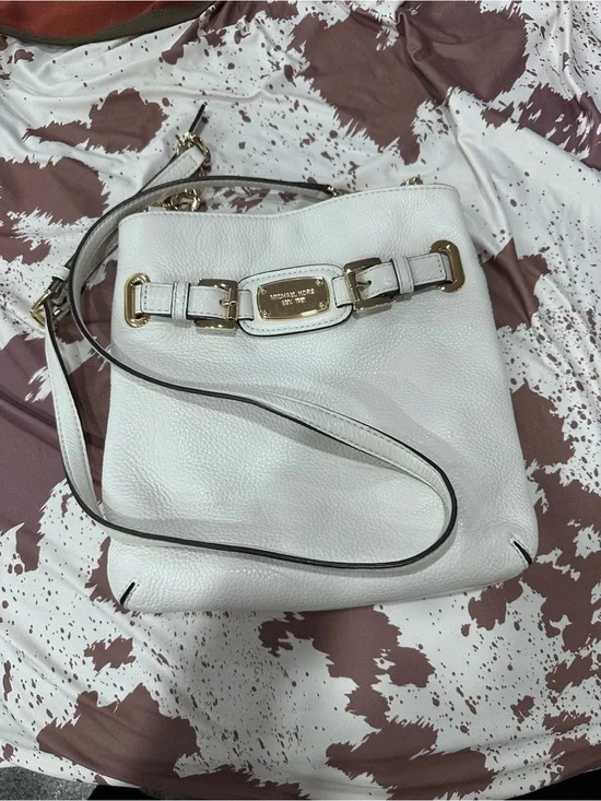 Michael Kors Hamilton Cream White Pebbled Leather Crossbody with Gold Accents