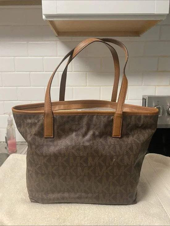 Michael Kors Brown and Tan MK Logo Tote