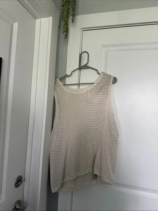 Old Navy Cream Open-Knit Swim Coverup Tank