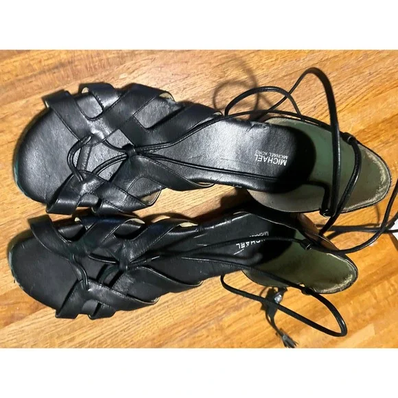 Michael Kors Womens Black Leather Lace Up Gladiator Flat Sandals Size 9M