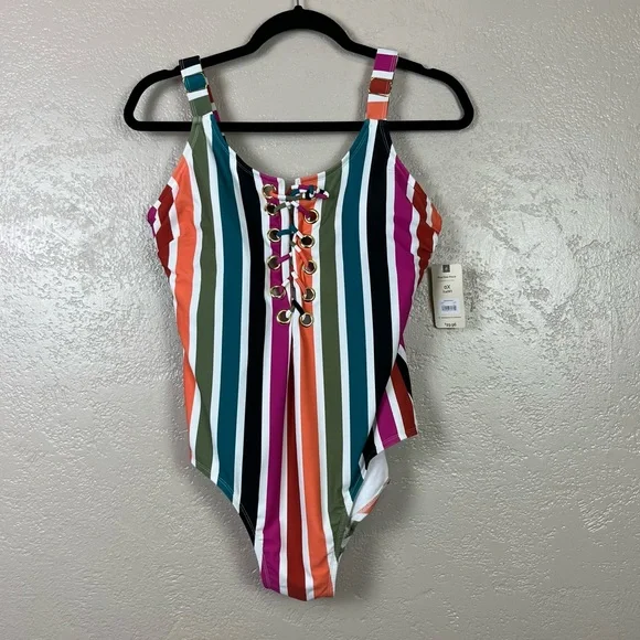 Terra sky women plus multicolor swim one piece tummy control size 0X 14‎ W
