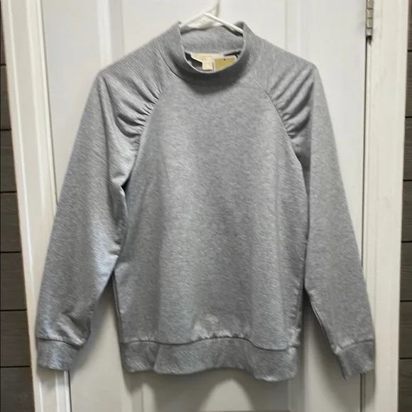 Michael Michael Kors Pearl Heather Ruched Shoulders Lightweight Sweatshirt S NWT