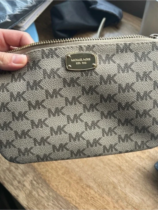 Michael Kors Beige and Brown MK Monogram Wristlet