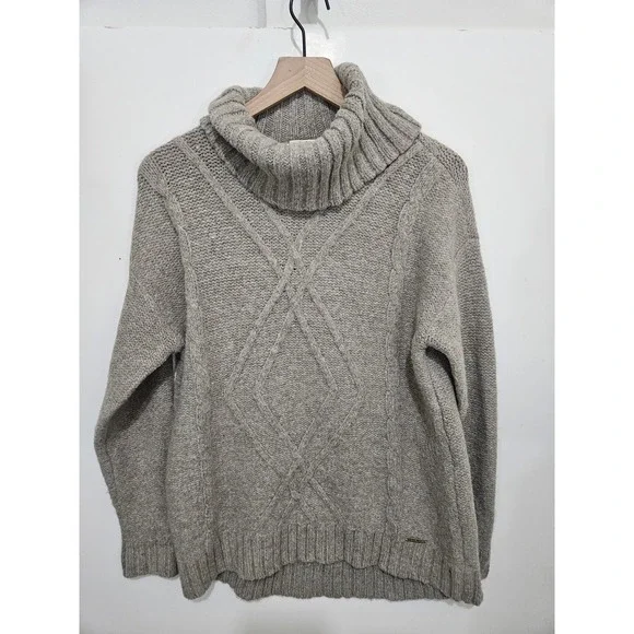 Michael Kors Oatmeal Beige Cable Knit Cowl Neck Turtleneck Sweater Womens Medium