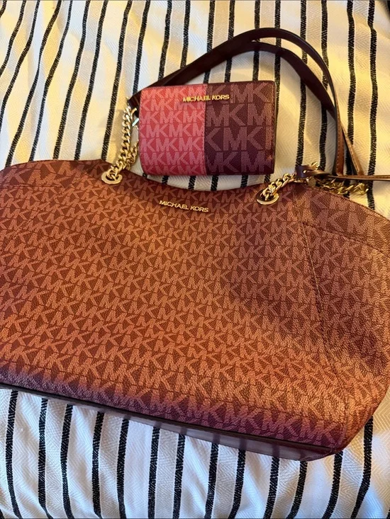 Michael Kors Burgundy Signature Tote with Matching Coin Pouch