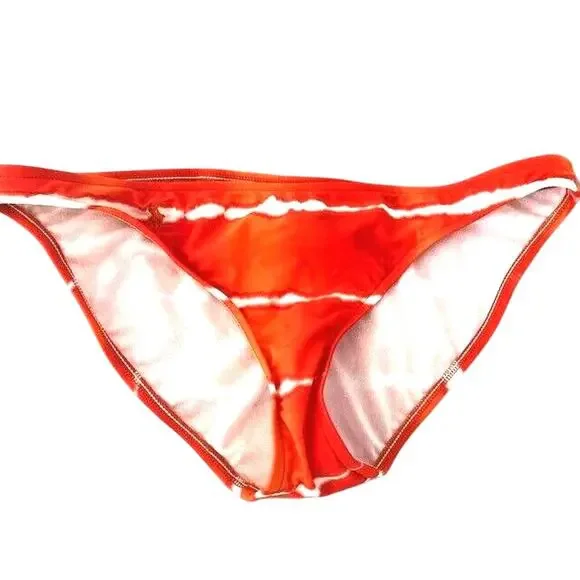 RALPH LAUREN Women's Orange & White Striped Tie-Dye Bikini Bottoms