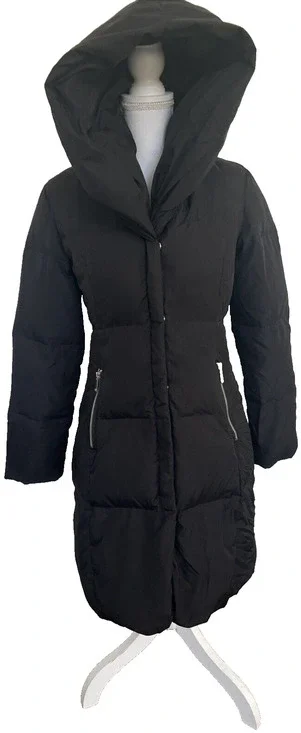 Michael Kors Women's Petite Small Black Down Puffer Coat Hooded Packable Parka