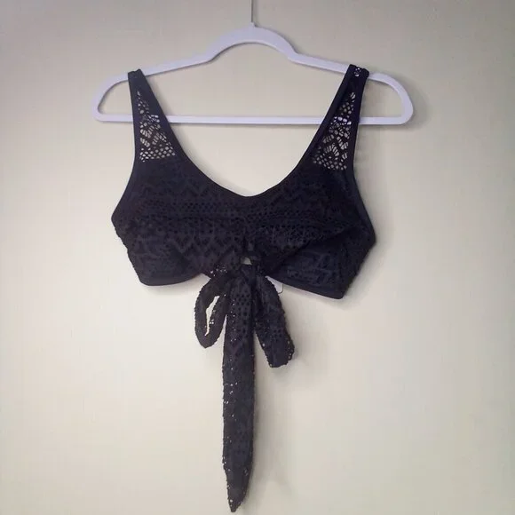 Popfeelings Bikini Top Women M Swim Crochet Bow Padded Cups Black