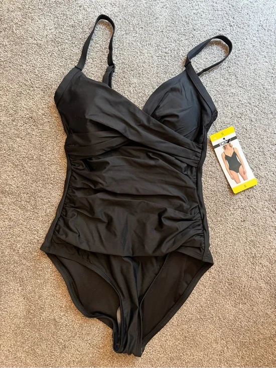 DKNY Black One-Piece Ruched Swimwear