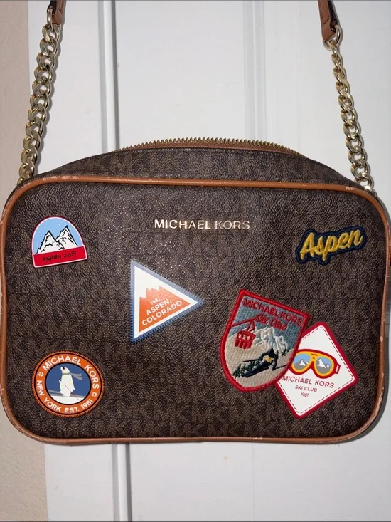 Michael Kors Brown Logo Crossbody with Aspen Patch Accents