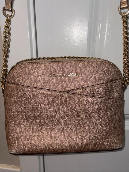 Michael Kors Metallic Rose Gold MK Logo Crossbody