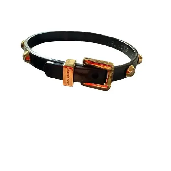 Michael Kors Black Buckle Hinged Bangle Bracelet