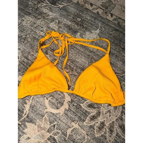 Monday Swim Orange Ribbed Triangle Bikini Top