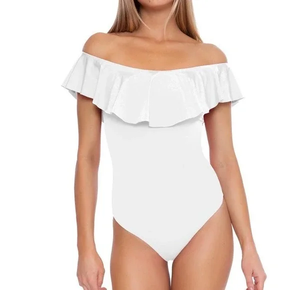 Trina Turk Monaco Off‎ the Shoulder Ruffle One-Piece Swimsuit Women's Size 10