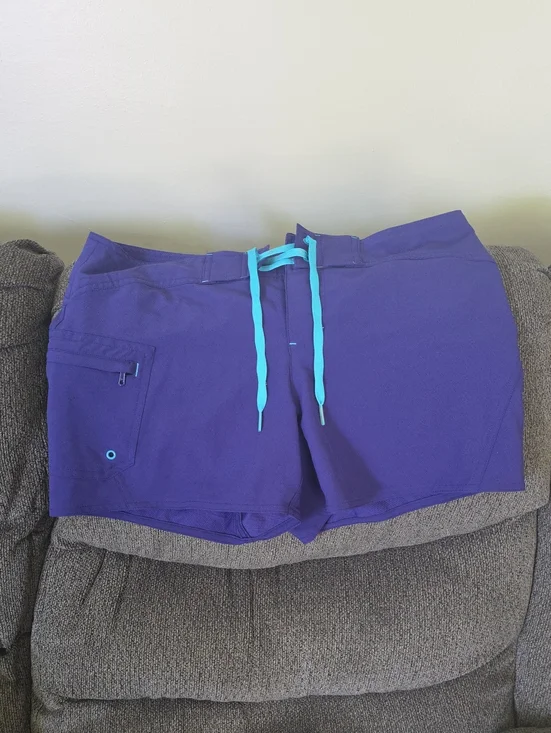Womans Purple Swim Shorts with Aqua Drawstring