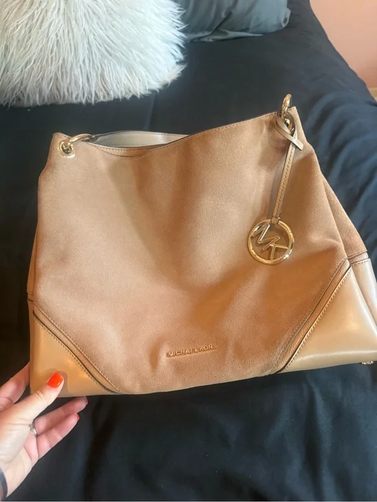 Michael Kors Camel Suede & Leather Hobo with Gold Hardware
