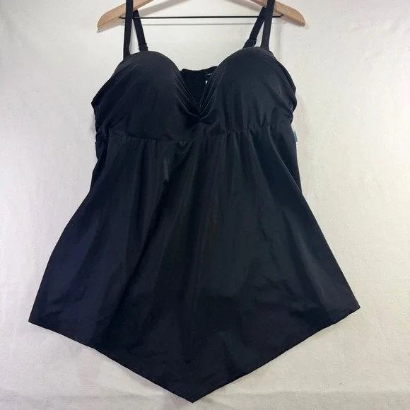 Cacique‎ Swim Black Lightly Lined Bandeau Tankini Top 42D New With Tags