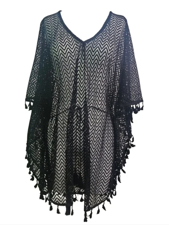 Women's Crochet Swimsuit Cover up Coachella Black One Size